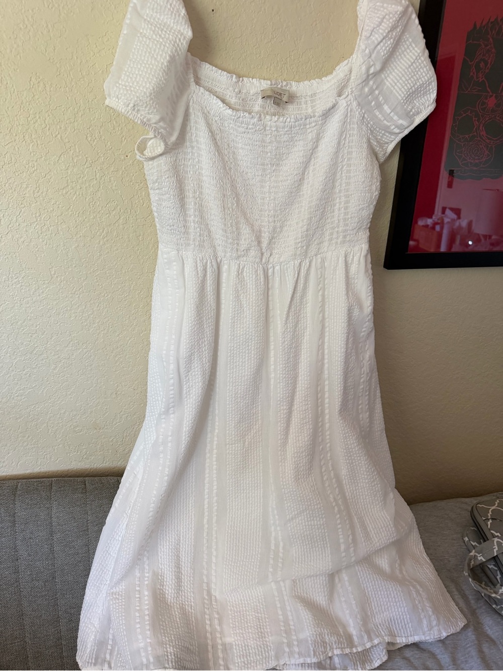 LOFT White Smocked Midi Dress